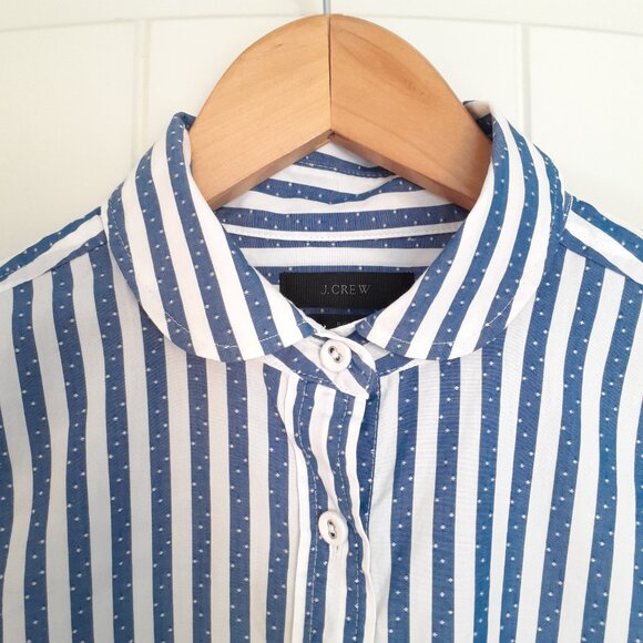 J. Crew Striped & Dot Long Sleeve Button Up Boy Fit Shirt Blue White Size 2 - Picture 4 of 12